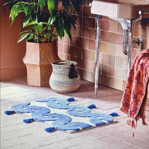 Opalhouse Jungalow 100% Cotton Concentric Wave Blue Bath Rug , Blue/Cream